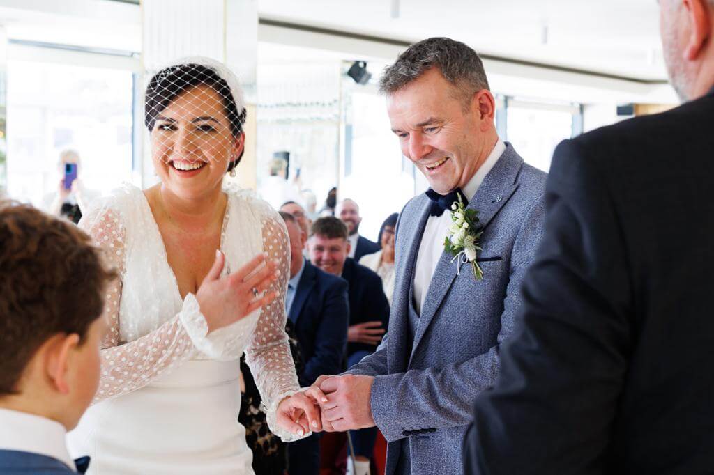 Cork Celebrant interfaith wedding River Lee Cork with Karen & Marc laughing